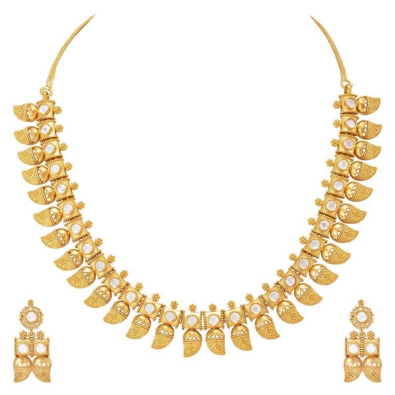 Aheli Ethnic Wedding Traditional Laxmi Goddess Crafted Faux Stone Studded Necklace Set South Indian Style Temple Jewelry Gift for Women - Image 1